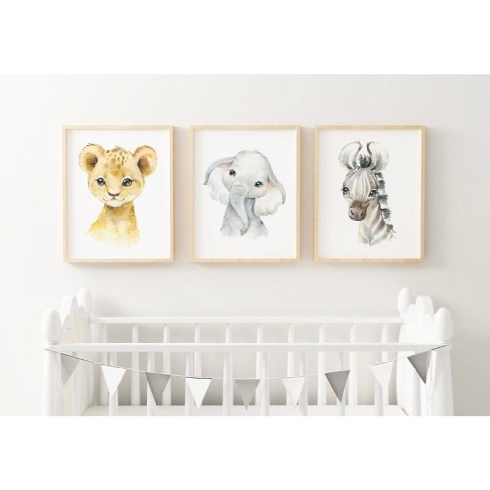 3 Safari Animal Art Print Decor Without the frames